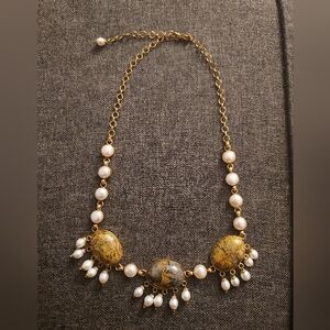 Elegant Pearl And Stone Statement Necklace
